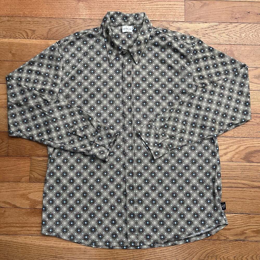 Vintage 90s Calvin Klein Snap Disco Rockabilly Crazy Pattern Shirt XL